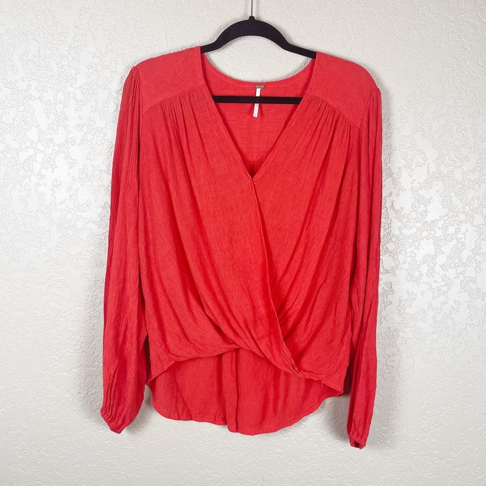 Free People orange faux wrap front high low top